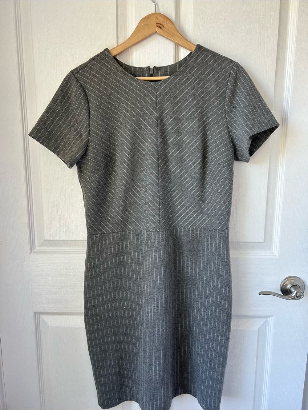 Banana Republic Gray Pinstripe Midi Sheath Dress